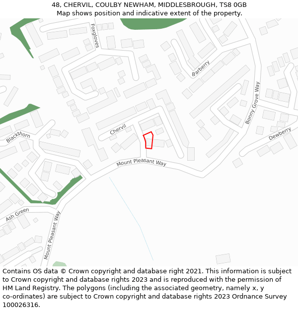 48, CHERVIL, COULBY NEWHAM, MIDDLESBROUGH, TS8 0GB: Location map and indicative extent of plot