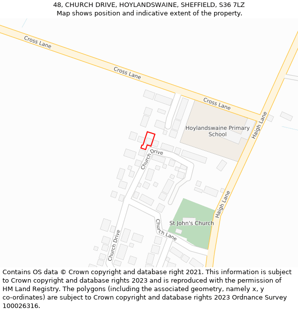 48, CHURCH DRIVE, HOYLANDSWAINE, SHEFFIELD, S36 7LZ: Location map and indicative extent of plot