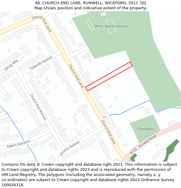 48, CHURCH END LANE, RUNWELL, WICKFORD, SS11 7JQ: Location map and indicative extent of plot