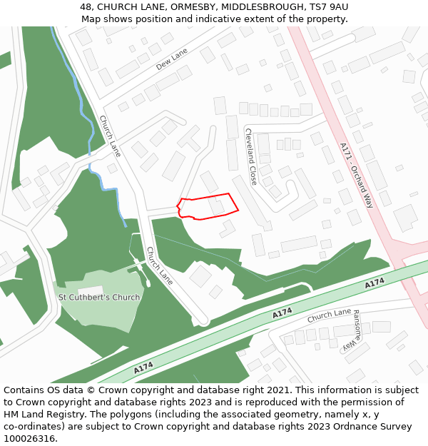 48, CHURCH LANE, ORMESBY, MIDDLESBROUGH, TS7 9AU: Location map and indicative extent of plot