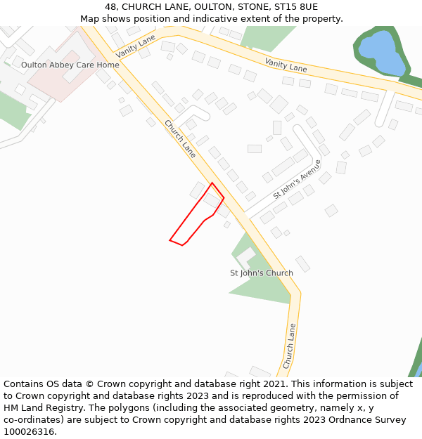 48, CHURCH LANE, OULTON, STONE, ST15 8UE: Location map and indicative extent of plot