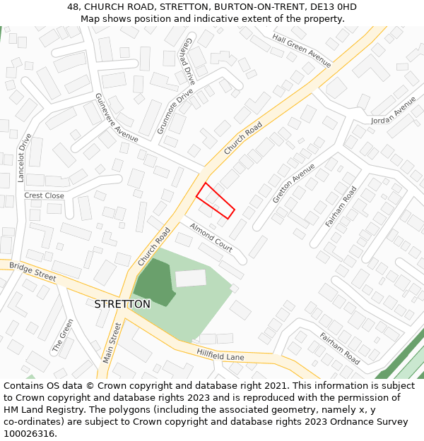 48, CHURCH ROAD, STRETTON, BURTON-ON-TRENT, DE13 0HD: Location map and indicative extent of plot