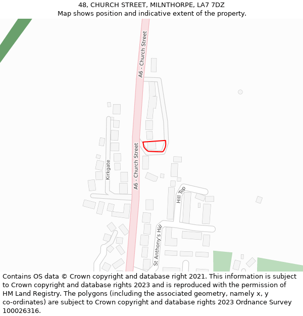 48, CHURCH STREET, MILNTHORPE, LA7 7DZ: Location map and indicative extent of plot