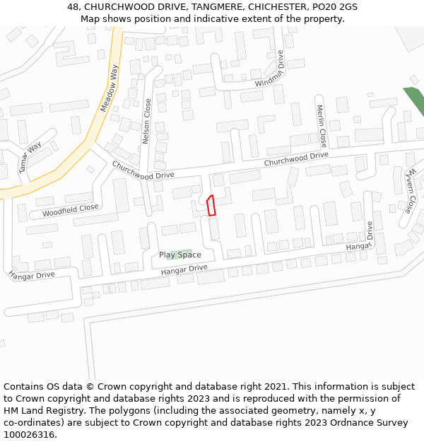 48, CHURCHWOOD DRIVE, TANGMERE, CHICHESTER, PO20 2GS: Location map and indicative extent of plot