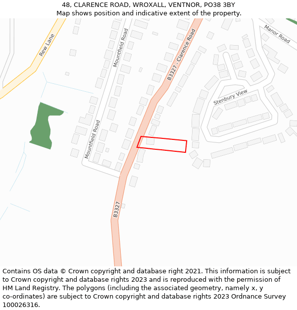 48, CLARENCE ROAD, WROXALL, VENTNOR, PO38 3BY: Location map and indicative extent of plot