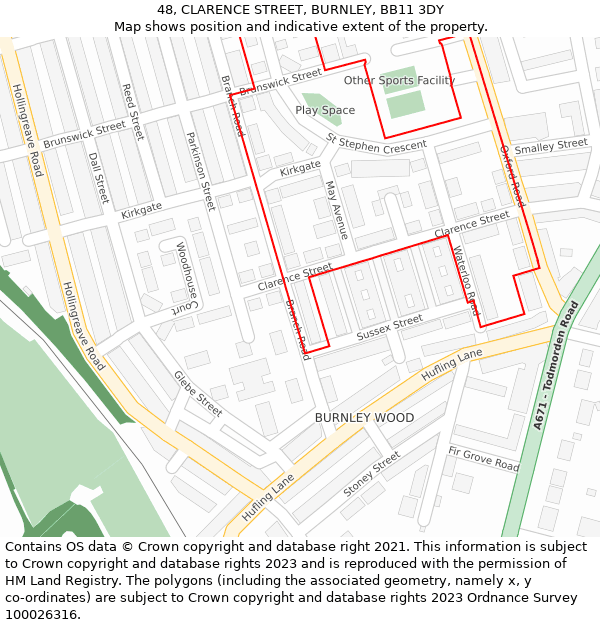 48, CLARENCE STREET, BURNLEY, BB11 3DY: Location map and indicative extent of plot