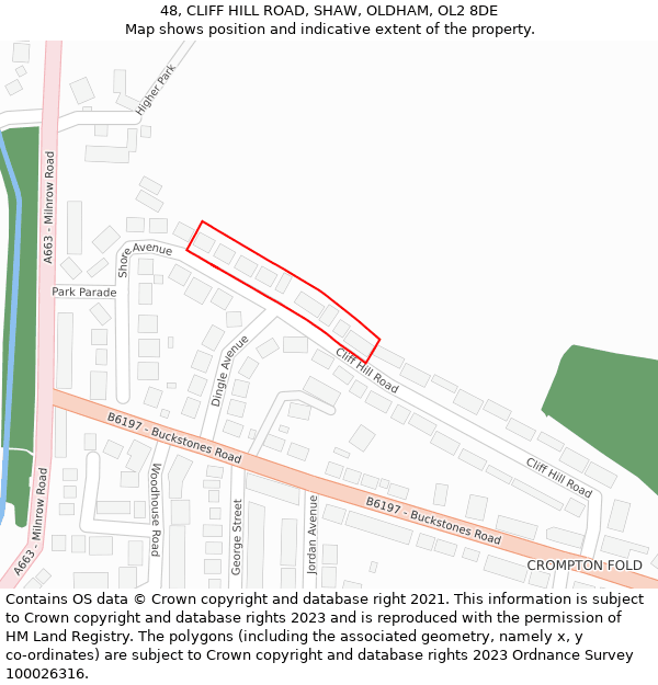 48, CLIFF HILL ROAD, SHAW, OLDHAM, OL2 8DE: Location map and indicative extent of plot