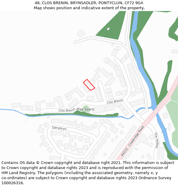 48, CLOS BRENIN, BRYNSADLER, PONTYCLUN, CF72 9GA: Location map and indicative extent of plot