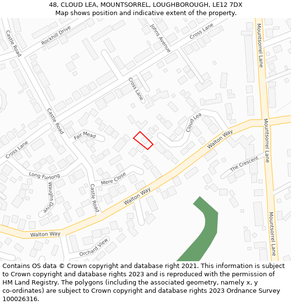 48, CLOUD LEA, MOUNTSORREL, LOUGHBOROUGH, LE12 7DX: Location map and indicative extent of plot