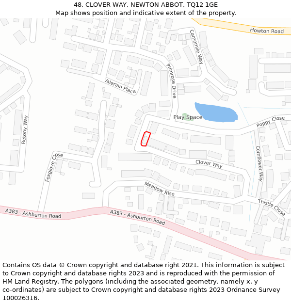 48, CLOVER WAY, NEWTON ABBOT, TQ12 1GE: Location map and indicative extent of plot