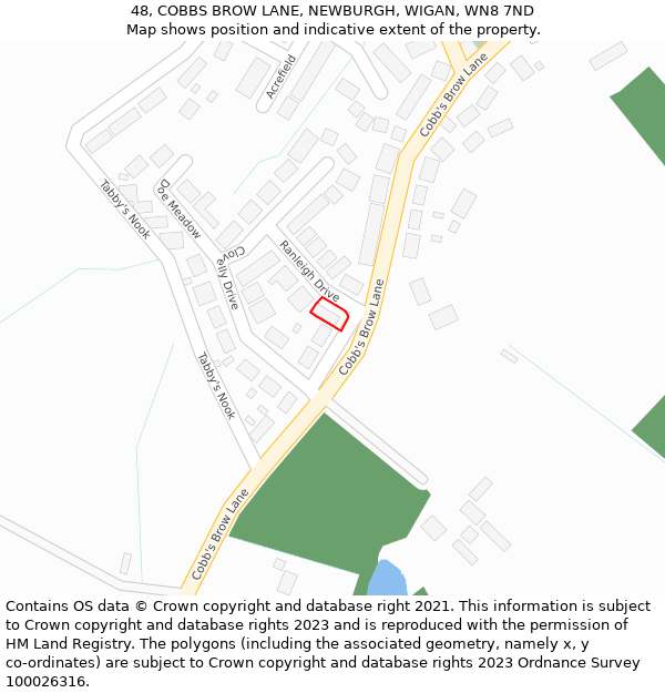 48, COBBS BROW LANE, NEWBURGH, WIGAN, WN8 7ND: Location map and indicative extent of plot