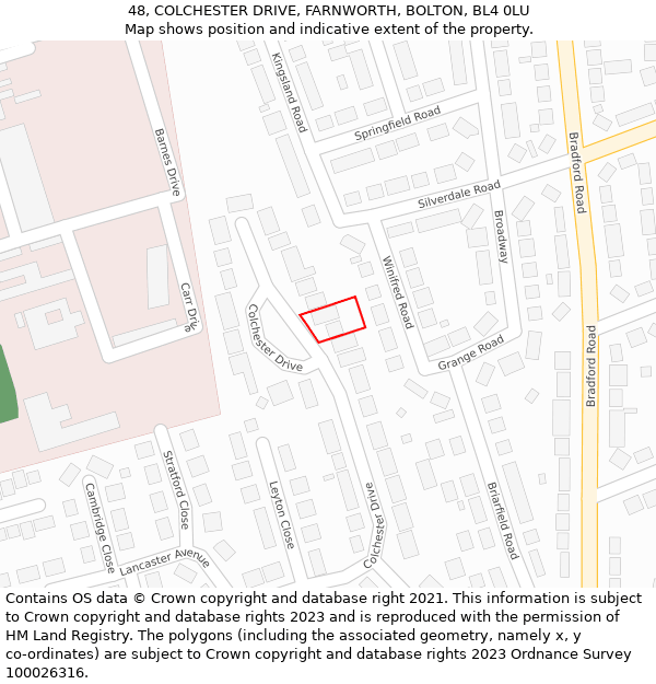 48, COLCHESTER DRIVE, FARNWORTH, BOLTON, BL4 0LU: Location map and indicative extent of plot