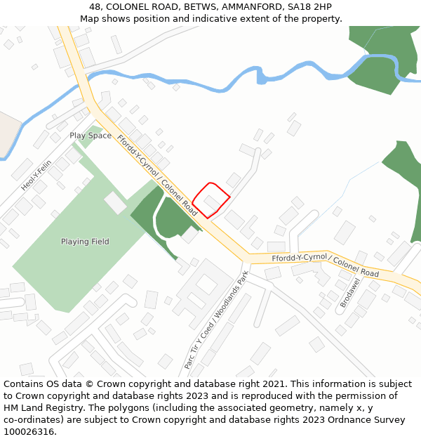 48, COLONEL ROAD, BETWS, AMMANFORD, SA18 2HP: Location map and indicative extent of plot