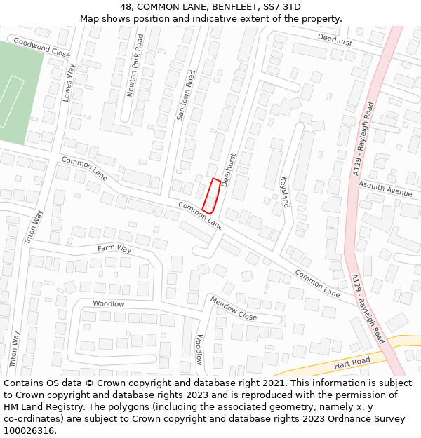 48, COMMON LANE, BENFLEET, SS7 3TD: Location map and indicative extent of plot