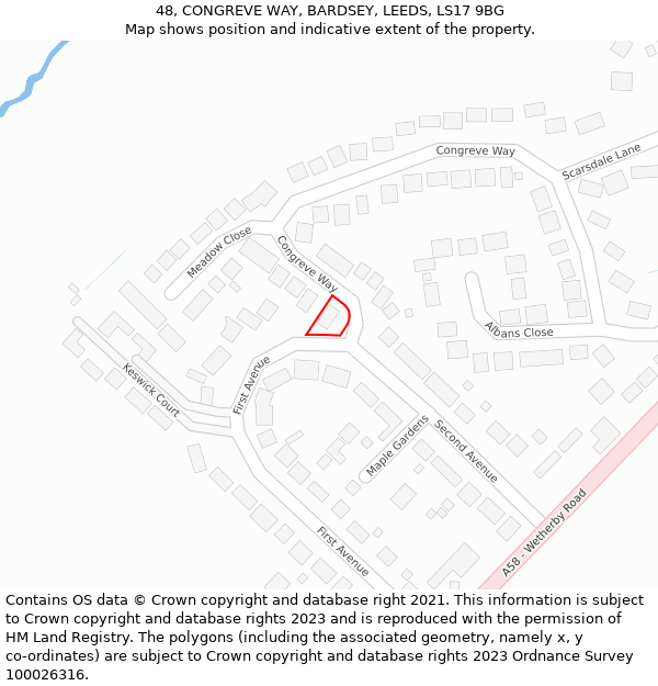 48, CONGREVE WAY, BARDSEY, LEEDS, LS17 9BG: Location map and indicative extent of plot