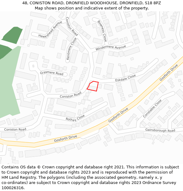 48, CONISTON ROAD, DRONFIELD WOODHOUSE, DRONFIELD, S18 8PZ: Location map and indicative extent of plot