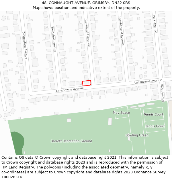 48, CONNAUGHT AVENUE, GRIMSBY, DN32 0BS: Location map and indicative extent of plot