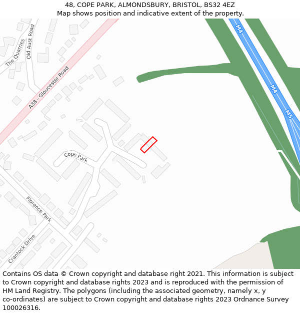 48, COPE PARK, ALMONDSBURY, BRISTOL, BS32 4EZ: Location map and indicative extent of plot