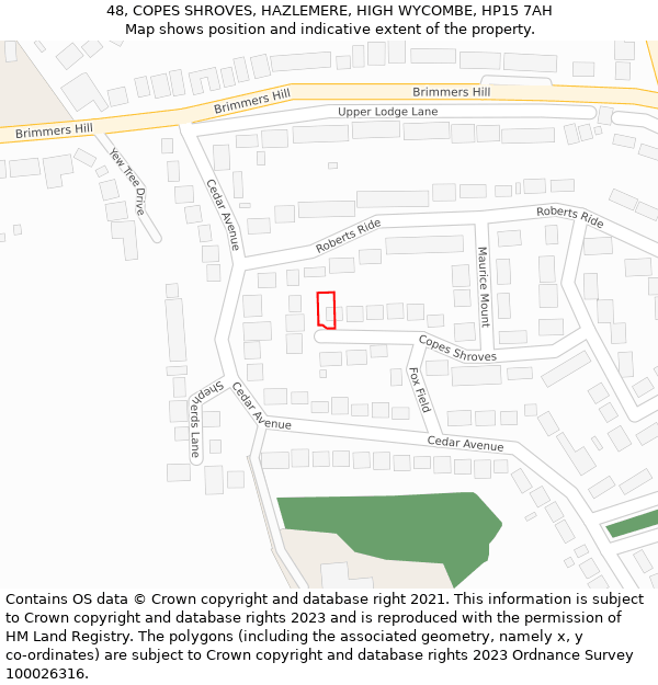 48, COPES SHROVES, HAZLEMERE, HIGH WYCOMBE, HP15 7AH: Location map and indicative extent of plot