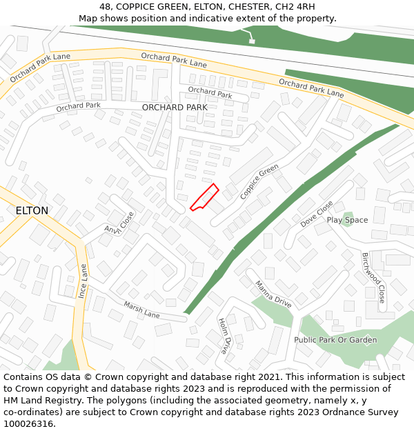 48, COPPICE GREEN, ELTON, CHESTER, CH2 4RH: Location map and indicative extent of plot