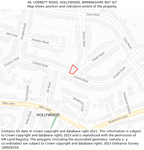 48, CORBETT ROAD, HOLLYWOOD, BIRMINGHAM, B47 5LT: Location map and indicative extent of plot