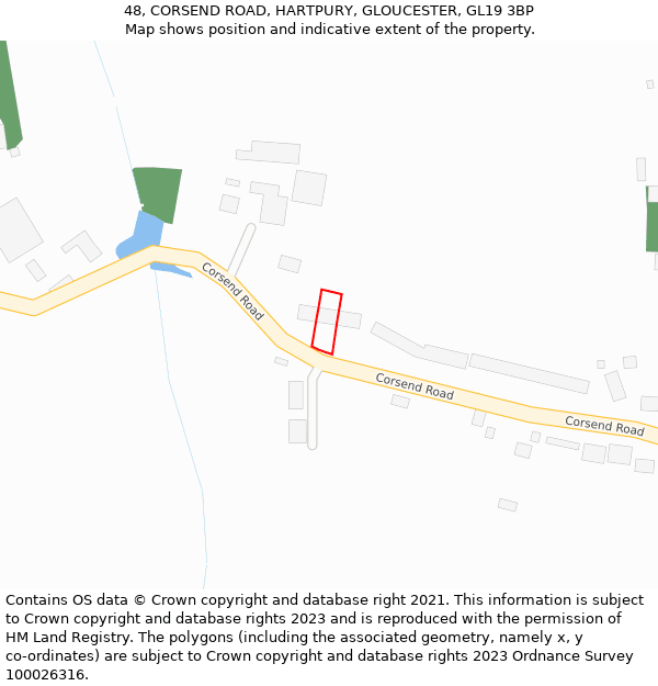 48, CORSEND ROAD, HARTPURY, GLOUCESTER, GL19 3BP: Location map and indicative extent of plot