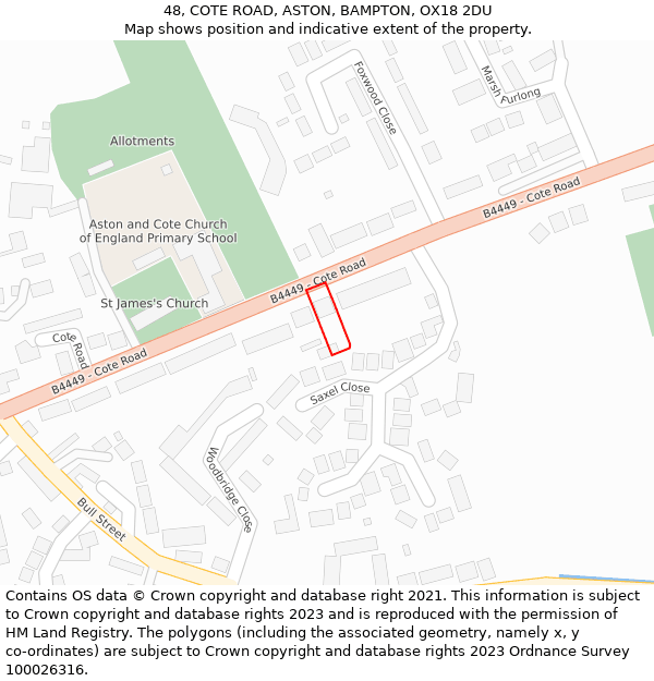 48, COTE ROAD, ASTON, BAMPTON, OX18 2DU: Location map and indicative extent of plot