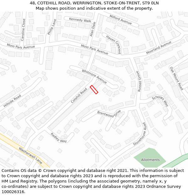 48, COTEHILL ROAD, WERRINGTON, STOKE-ON-TRENT, ST9 0LN: Location map and indicative extent of plot