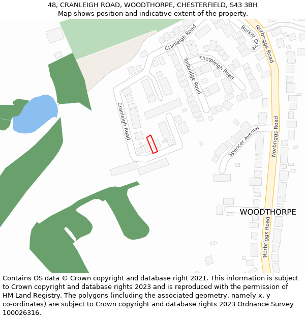 48, CRANLEIGH ROAD, WOODTHORPE, CHESTERFIELD, S43 3BH: Location map and indicative extent of plot