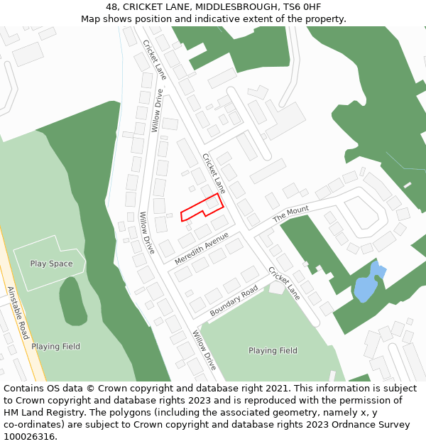 48, CRICKET LANE, MIDDLESBROUGH, TS6 0HF: Location map and indicative extent of plot