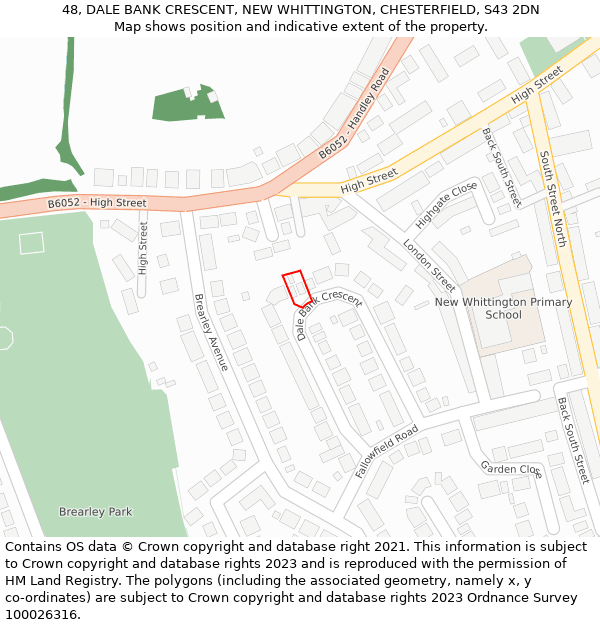 48, DALE BANK CRESCENT, NEW WHITTINGTON, CHESTERFIELD, S43 2DN: Location map and indicative extent of plot