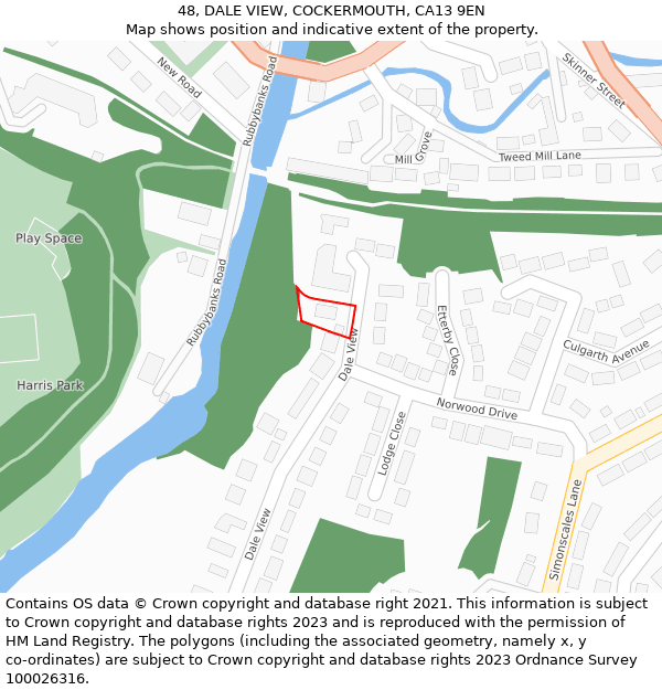 48, DALE VIEW, COCKERMOUTH, CA13 9EN: Location map and indicative extent of plot