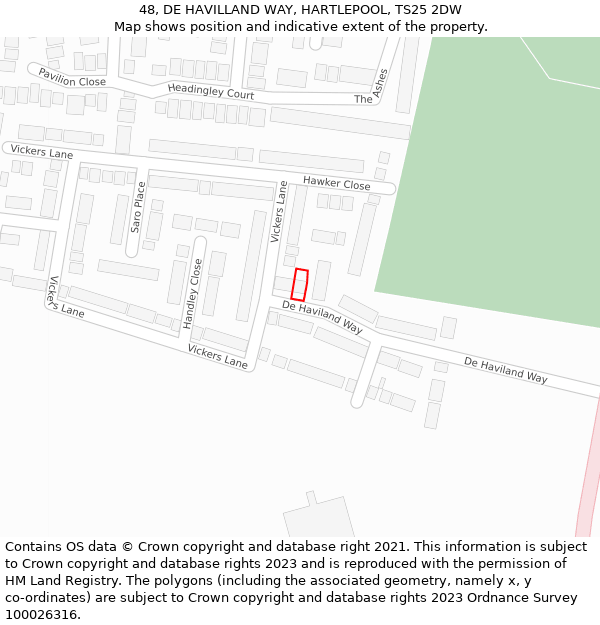 48, DE HAVILLAND WAY, HARTLEPOOL, TS25 2DW: Location map and indicative extent of plot