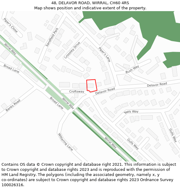 48, DELAVOR ROAD, WIRRAL, CH60 4RS: Location map and indicative extent of plot