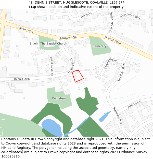 48, DENNIS STREET, HUGGLESCOTE, COALVILLE, LE67 2FP: Location map and indicative extent of plot