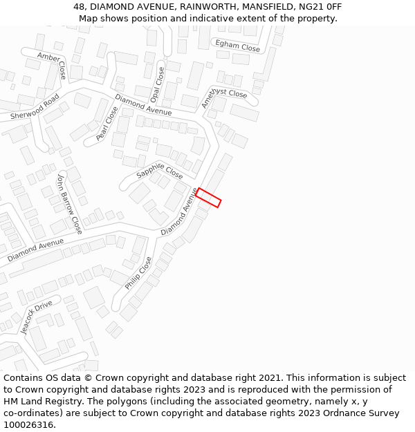 48, DIAMOND AVENUE, RAINWORTH, MANSFIELD, NG21 0FF: Location map and indicative extent of plot