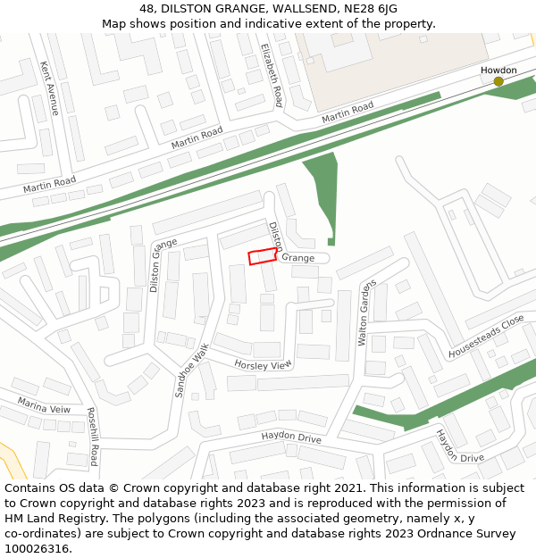 48, DILSTON GRANGE, WALLSEND, NE28 6JG: Location map and indicative extent of plot