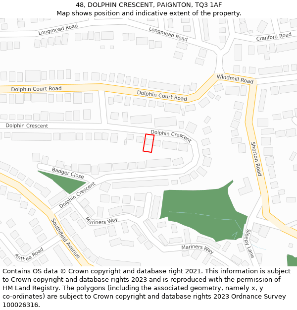 48, DOLPHIN CRESCENT, PAIGNTON, TQ3 1AF: Location map and indicative extent of plot
