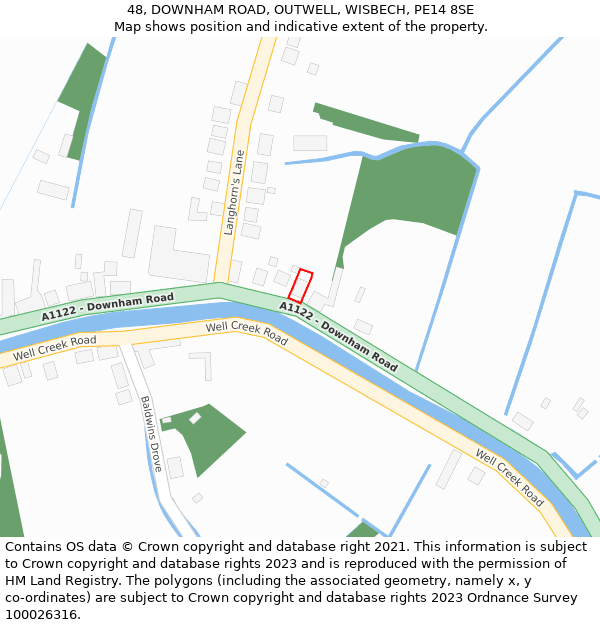 48, DOWNHAM ROAD, OUTWELL, WISBECH, PE14 8SE: Location map and indicative extent of plot