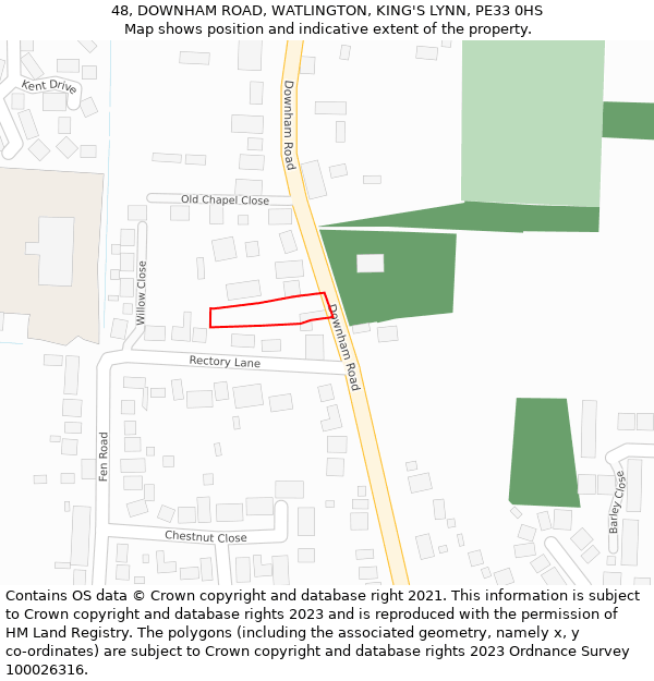 48, DOWNHAM ROAD, WATLINGTON, KING'S LYNN, PE33 0HS: Location map and indicative extent of plot