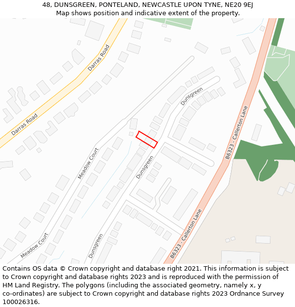 48, DUNSGREEN, PONTELAND, NEWCASTLE UPON TYNE, NE20 9EJ: Location map and indicative extent of plot