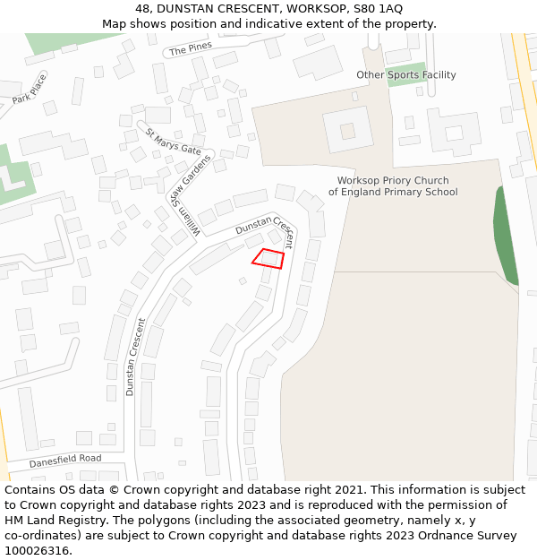 48, DUNSTAN CRESCENT, WORKSOP, S80 1AQ: Location map and indicative extent of plot