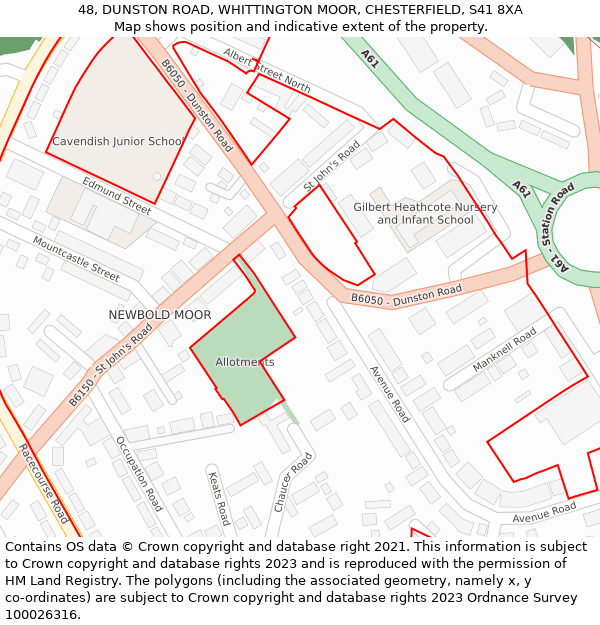 48, DUNSTON ROAD, WHITTINGTON MOOR, CHESTERFIELD, S41 8XA: Location map and indicative extent of plot