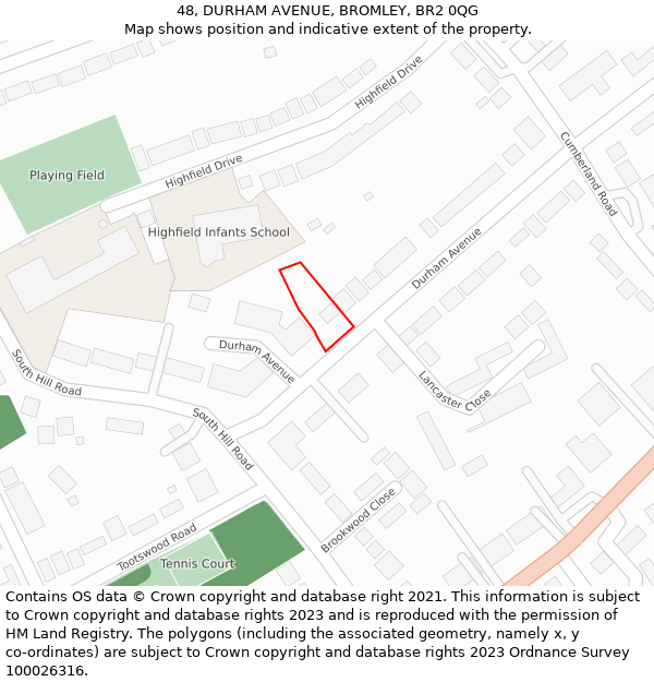 48, DURHAM AVENUE, BROMLEY, BR2 0QG: Location map and indicative extent of plot