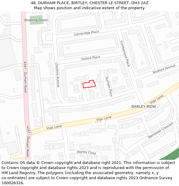 48, DURHAM PLACE, BIRTLEY, CHESTER LE STREET, DH3 2AZ: Location map and indicative extent of plot