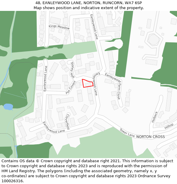 48, EANLEYWOOD LANE, NORTON, RUNCORN, WA7 6SP: Location map and indicative extent of plot
