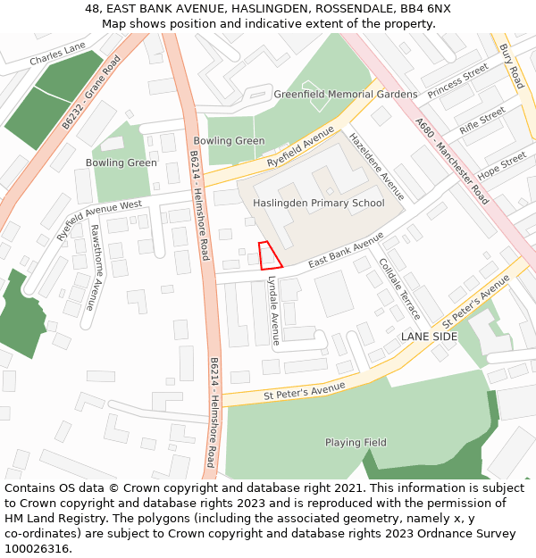 48, EAST BANK AVENUE, HASLINGDEN, ROSSENDALE, BB4 6NX: Location map and indicative extent of plot