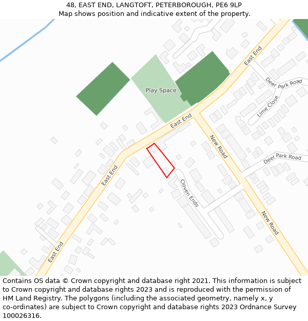 48, EAST END, LANGTOFT, PETERBOROUGH, PE6 9LP: Location map and indicative extent of plot