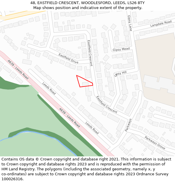 48, EASTFIELD CRESCENT, WOODLESFORD, LEEDS, LS26 8TY: Location map and indicative extent of plot