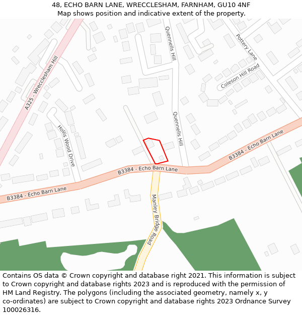 48, ECHO BARN LANE, WRECCLESHAM, FARNHAM, GU10 4NF: Location map and indicative extent of plot